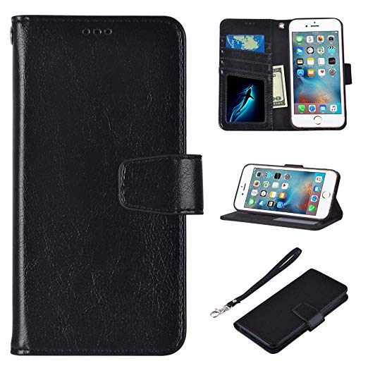 UrSpeedtekLive iPhone 6/6s Case, iPhone 6/6s Premium PU Leather Flip Folio Wallet Case Cover with Card Slots, Cash Pocket, Kickstand, Wrist Strap(Black)