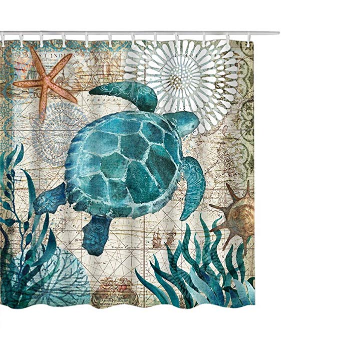 Blue Ocean Shower Curtain, 72 Inch Turtle Shower Curtain and Teal 3D Animals 100% Polyester Shower Curtain Liner, Shower Curtain Non Toxic for Bathroom & Toilet