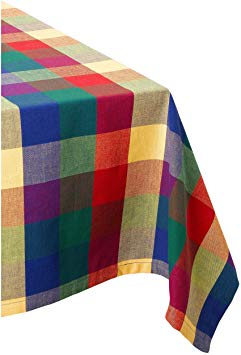 DII 100% Cotton, Machine Washable, Dinner, Summer & Picnic Tablecloth 60 x 84", Summer Palette Check, Seats  6 to 8 People