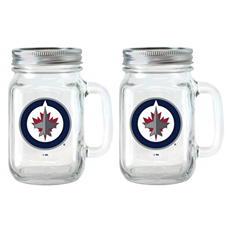 NHL Glass Mason Jar with Lid, 16-ounce, 2-Pack