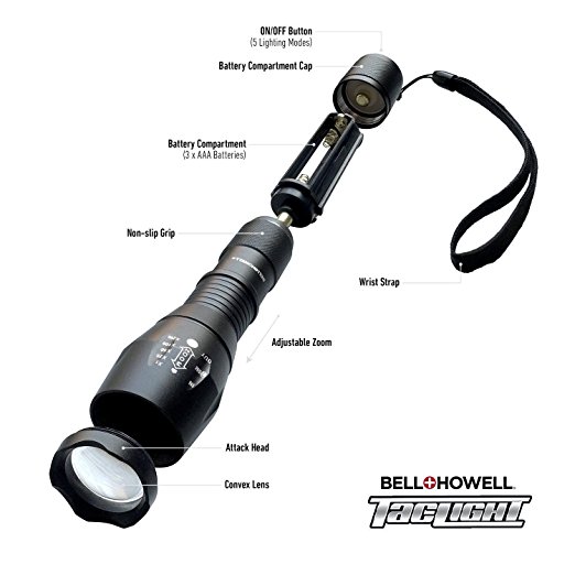 Bell and Howell Taclight High-Powered Tactical Flashlight with 5 Modes & Zoom Function