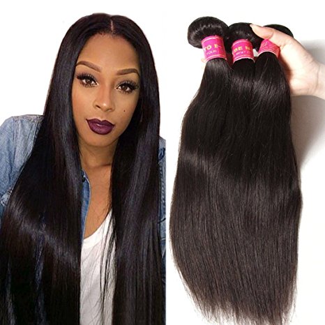 ALI JULIA Hair 3 Bundles 7A Brazilian Virgin Straight Hair Weft 100% Unprocessed Human Hair Weft Extensions Natural Color (10 12 14 inches)