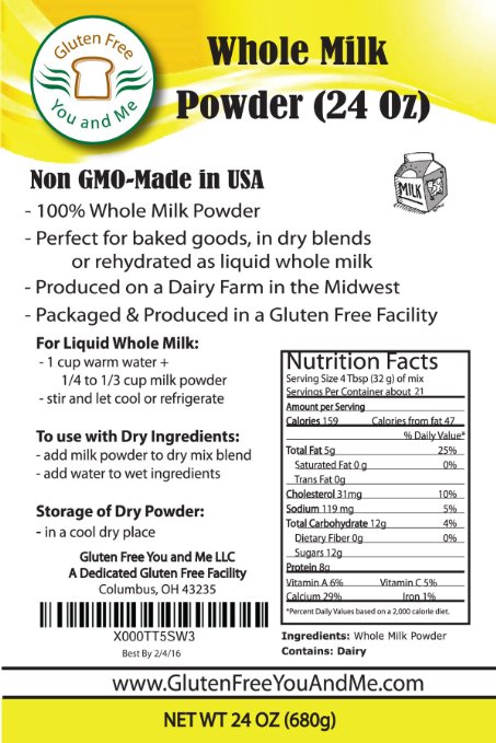 Whole Milk Powder 24 Oz15lb680 grams Non-GMO and Produced in USA