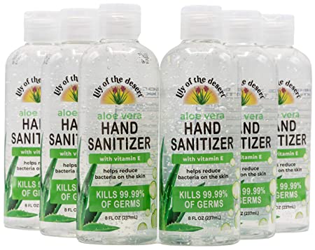 Lily of the Desert Hand Sanitizer - 8oz Bottle (6 Pack) with Organic Aloe, Made in USA, 70% Alcohol, 15% Aloe Vera, Moisturizing Gel for Soft Hands with Vitamin E