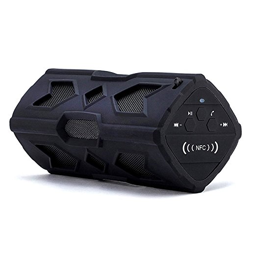 SinoPro Bluetooth Speaker with Power Bank, Outdoor Wireless Speaker with 3600mAh Rechargeable Power Bank NFC Stereo Bass Sound Built-in Mic AUX Input for Smartphones and Bluetooth Devices (Black)