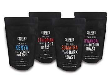Ground Coffee 4 Bag Gift Box Set, Single Origin Gourmet Coffee, Roasted Coffee Organic Sumatra Dark Roast, Kenya AA Medium-Dark Roast, Rwanda Medium Roast, Ethiopian Bold Roast, 1lb