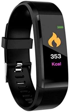 ID115/130 Plus HR Smart Watch Bracelet Fitness and Sleep Tracker Pedometer Calorie Counter Heart Rate Monitor for Android/iOS (Black)