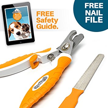 Best Dog Nail Clippers with FREE Full Size Nail File & How-to E-Book Guide - Professional Trimmer with Angled Head, Quick Sensor to Stop Overcutting, Sharp Blades, Small & Large Dogs