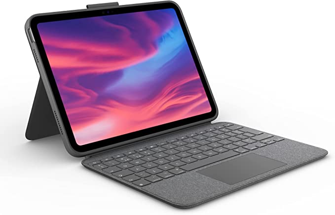 Logitech Combo Touch Detachable Keyboard Case for iPad (10th gen) with Large Precision Trackpad, Full-Size Backlit Keyboard, and Smart Connector Technology, UK Layout - Grey