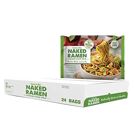 Lemonilo Ramen, Natural Oven Baked Instant Spinach Ramen Noodles, Chicken Chow Mein, 100 grams (24 Pack)