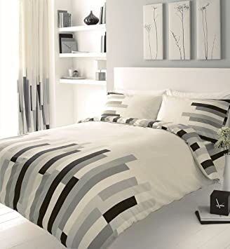 Homemaker Bedding Block Printed King Size Duvet Cover Bed Set, Grey Black and Cream