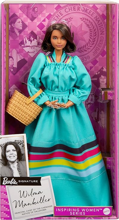 Barbie Inspiring Women Doll, Wilma Mankiller Collectible in Turquoise Dress with Basket Accessory