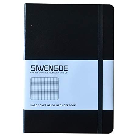 Siwengde Grid Journal Checked Squared Notebook Ink-Proof Thick Paper 100GSM 160 Graph Pages Large (A5,145mmx210mm) 5.7"x8.27" (Black)