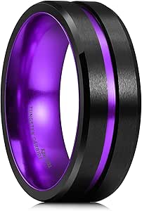 King Will Classic 6mm 7mm 8mm Tungsten Carbide Wedding Band Grooved Center Mens Ring Black/Silver/Blue/Red/Purple/Green Matte Brushed Finish Beveled Polished Edge Comfort Fit Size 4-16