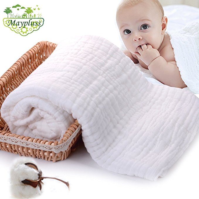 Maypluss 45"x 45" Natural Antibacterial,Super Water Absorbent,Super Soft Muslin Cotton Baby Bath Towels,Care for the baby skin,Newborn Muslin Cotton Warm Baby Bath Towels Also for Baby Blanket
