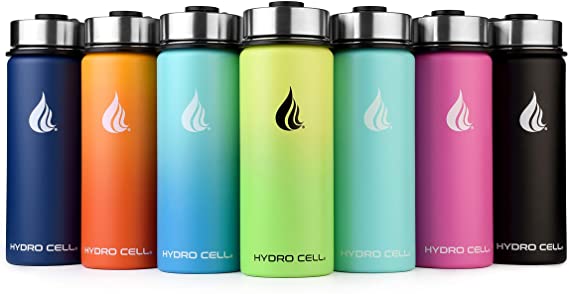 HYDRO CELL Stainless Steel Water Bottle w/Straw & Wide Mouth Lids (40oz 32oz 24oz 18oz) - Keeps Liquids Hot or Cold with Double Wall Vacuum Insulated Sweat Proof Sport Design