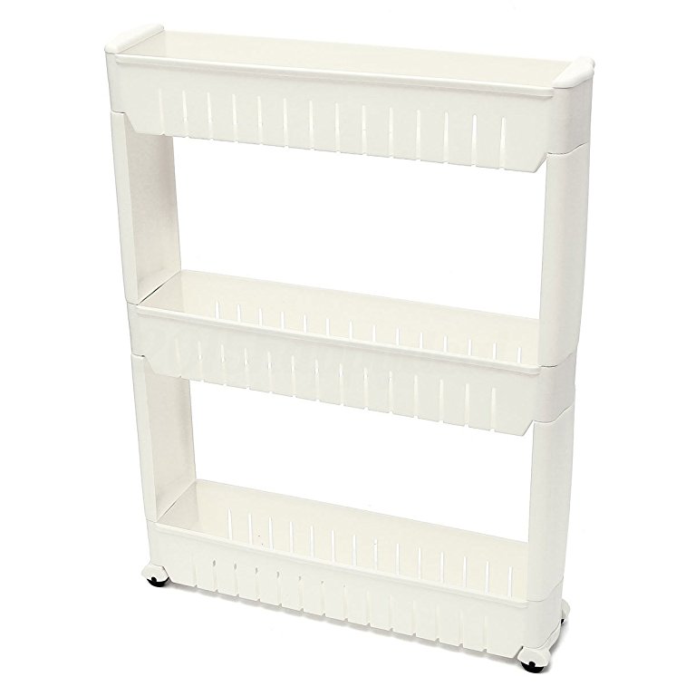 TOOGOO(R) Slim Slide Out Kitchen Trolley Rack Holder Storage Shelf Tower Folding 3 Tire, White