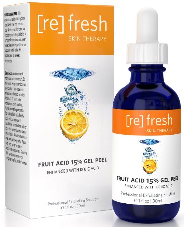 Fruit Acid Gel Peel 15% (Lactic, Glycolic, Pyruvic) Enhanced with Kojic Acid - Professional Chemical Peel, Best At Home AHA Peel Small Travel Size 5ml