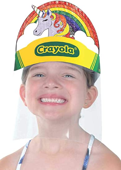 Crayola Kids Kit 2 Reusable Children’s Mask Shields-4 Coloring Attachments-8 Crayons-Adjustable and Lightweight for Face Protection-Back to School Supplies