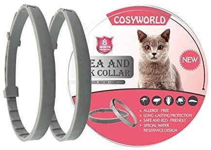 COSYWORLD 2 Pack Flea and Tick Collar for Cats - 100% Natural Essential Oil Flea & Tick Prevention - Adjustable, Safe & Waterproof Flea Control Collar