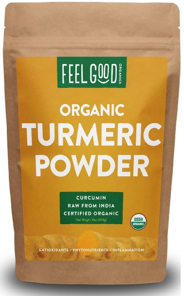 Organic Turmeric Powder - 16oz Resealable Bag (1lb) - 100% Raw w/ Curcumin From India - by Feel Good Organics