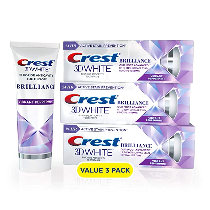 Crest 3D White Brilliance Toothpaste, Vibrant Peppermint, 3.9 Oz (Pack of 3)