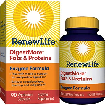 Renew Life Adult Digestmore Enzyme Formula Vegetarian Capsules, Fats and Proteins, 90 Count