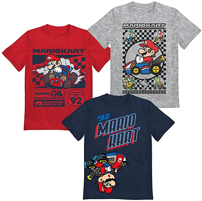 Nintendo Super Mario Mario Kart Boys Short Sleeve T-Shirt 3-Pack Bundle Set