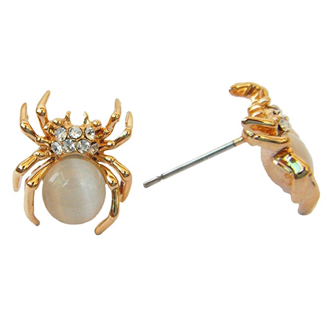 Navachi 18k Gold Plated White Opal Crystal Spider Az2403s Stud Earrings