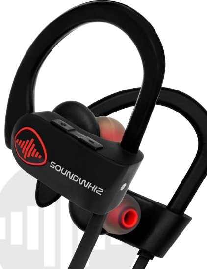 SoundWhiz Turbo Bluetooth Sports Headphones. IPX7 Sweat Proof Bluetooth Earbuds with Mic