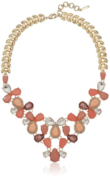 Nine West "Coral Reef" Gold-Tone/Coral Drama 16" Adjustable Necklace, 16"   2" Extender