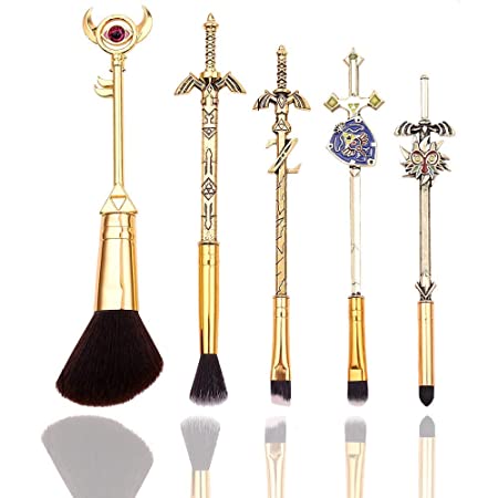 The Legend of Zelda Makeup Brushes 5pc Set Ocarina of Time with Four Swords Handle Makeup Brushes, Suitable for Personal use or Gifts for Zelda Game Fans