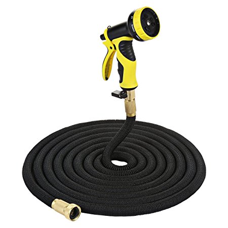Expanding Hose, ALPULON Strongest Magic Garden Hose Flexible Expandable Stretch Hosepipe with 9-pattern Spray Nozzle for Car Garden Watering Needs. -100FT- (Black)