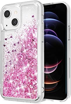 WORLDMOM Compatible with iPhone 13 Case,Clear Bling Flowing Liquid Floating Sparkle Colorful Glitter Waterfall TPU Protective Phone Case Compatible with iPhone 13 [6.1 Inch 2021], Rose Gold