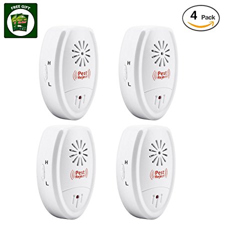 Ultrasonic Pest Repeller 4 Pack - Home Pest Control - Electronic Insects & Rodents Repellent for Mosquito, Mouse, Bug, Spider, Ant, Rats, Cockroaches
