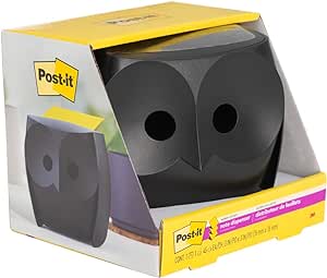 Post-it Z-Notes Dispenser Owl Black   Post-it Super Sticky Z-Notes - 1 Dispenser, 2 Pads (90 Sheets), 76 mm x 76 mm - For Convenient One-Hand Dispensing on Your Desk