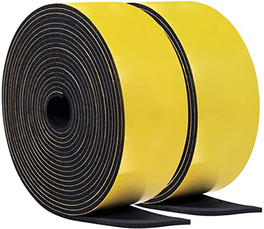 Weather Strip 2 inch W X 1/4 inch T, High Density Adhesive Foam Seal Tape Soundproofing Insulation Gasket for Door and Windows (13 Ft Length, 2 X 6.5 Ft Each)
