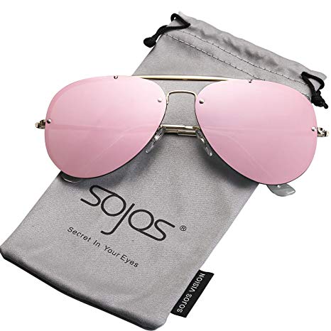 SOJOS Rimless Aviator Sunglasses for Men and Women Metal Frame Mirrored Lens TRENDALERT