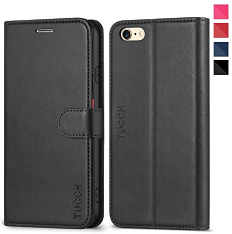 TUCCH iPhone 6s Case Leather Case Flip Book Wallet Case Magnetic Foldable Kickstand, Credit Card Slots Compatible iPhone 6s/ iPhone 6 4.7 Inch (Black and Red)