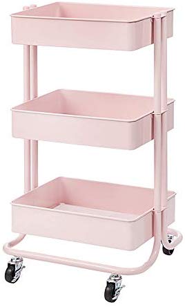 Darice 30043103 3-Tier Metal Rolling Blush Pink, 30 Inches Storage Cart,