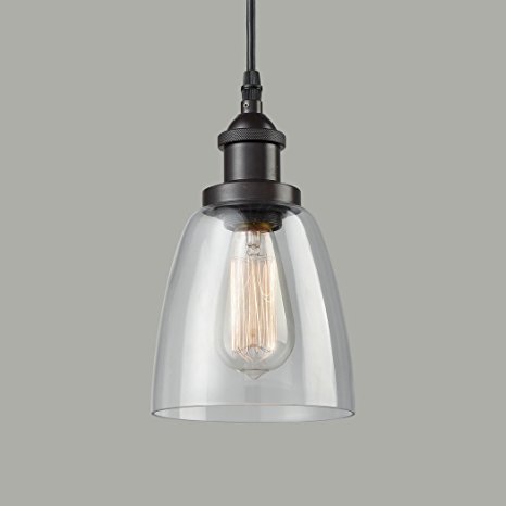 CLAXY Ecopower Industrial Mini Glass Pendant Oil-rubbed Bronze Hanging Light Fixture