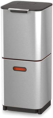 Joseph Joseph Intelligent Totem Compact 40-Litre Waste Separation & Recycling Unit-Stainless Steel, 40 Liter/10.6 Gallon