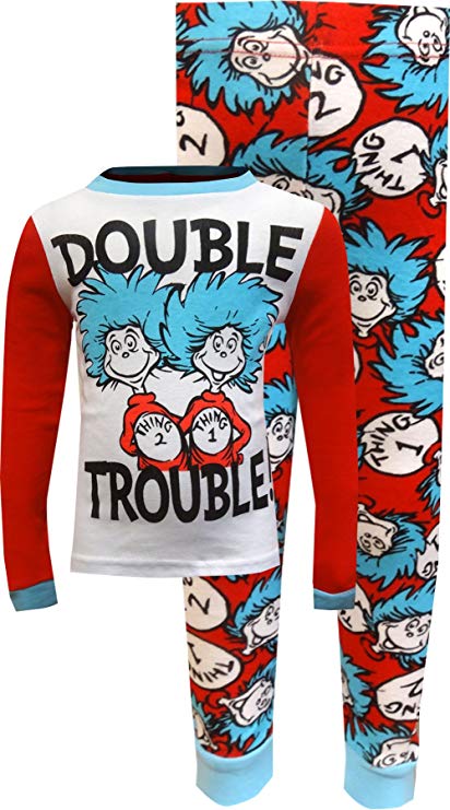 MJC Boys' Cat in The Hat Thing 1 and Thing 2 Double Trouble Pajamas Red