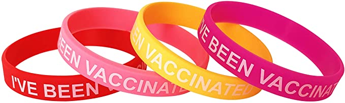 I've Been Vaccinated Silicone Wristband, I GOT My COVID-19 Vaccine Bracelet, Vaccination Band Adult Size 8" for Men and Women,Pack of 4