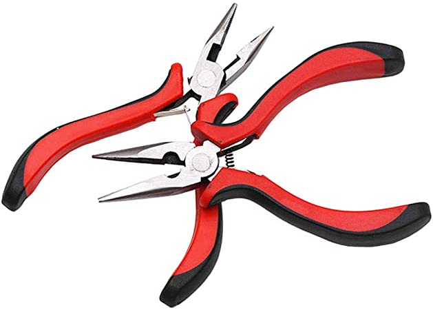 2Pcs Long Nose Pliers with Wire Side Cutter 5-Inch Needle Nose Pliers