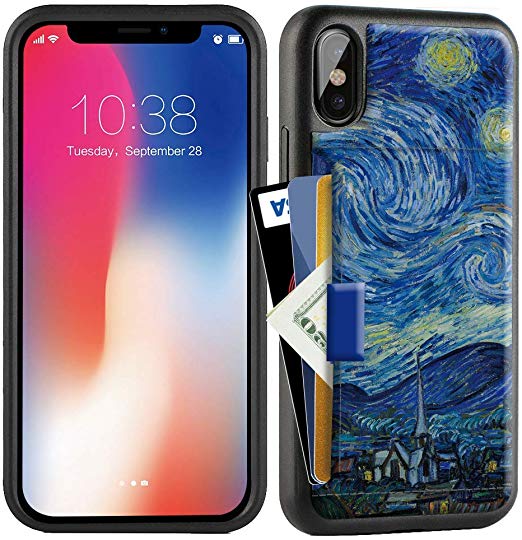 ZVE Case for Apple iPhone Xs and X, 5.8 inch, Wallet Case with Credit Card Holder Slot Slim Leather Pocket Protective Case Cover for Apple iPhone Xs and X 5.8 inch (Aries Series)- Van Gogh Star