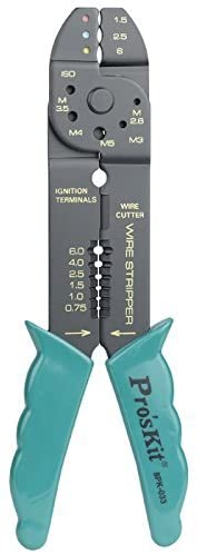 Electrician's Combination And Multi-Purpose Wire Stripper, Cutter and Crimping Tool, Used for Stripping Cutting Wire and Crimping Terminals. Hand-Operated Plier-Type (Pro’sKit 8PK-033)