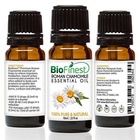 BioFinest Roman Chamomile Oil - 100% Pure Roman Chamomile Essential Oil - Premium Organic - Therapeutic Grade - Aromatherapy - Ease Stress - Long Restful Sleep - FREE E-Book (10ml)