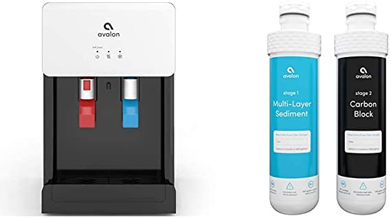 Avalon A8CTBOTTLELESSWHT Countertop Self Cleaning Touchless Bottleless Cooler Dispenser Hot & Cold Water, white & 2 Stage Replacement Filters, 1500 Gallons