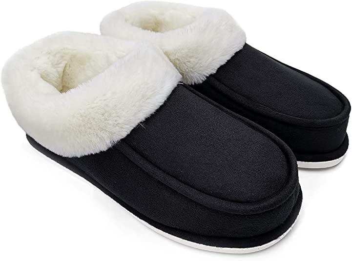 ofoot Women's Winter Warm Moccasin Suede Slippers,Soft Thick Plush Lining Indoor/Outdoor Non Slip House Shoes